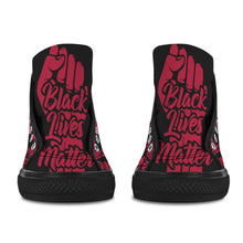 #Rossolini1# Black Lives Matter 9s Red Fist Black Bottom Women's Shoes