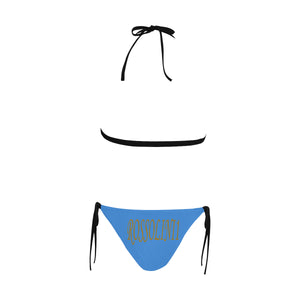 #Rossolini1# Stamp Blue Buckle Front Halter Bikini Swimsuit (Model S08)