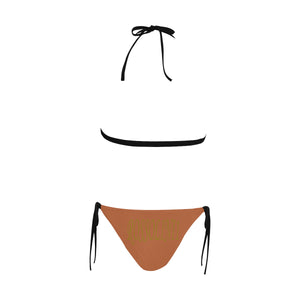 #Rossolini1# Stamp Root Beer Buckle Front Halter Bikini Swimsuit (Model S08)