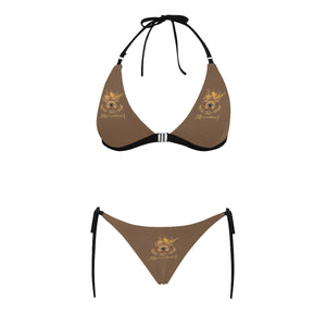 #Rossolini1# Brown Buckle Front Halter Bikini Swimsuit (Model S08)