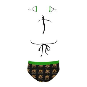 #Rossolini1# Green Stringy Selvedge Bikini Set with Mouth Mask (S11)