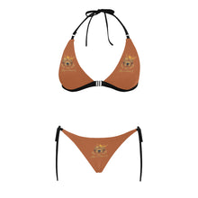 #Rossolini1# Stamp Root Beer Buckle Front Halter Bikini Swimsuit (Model S08)