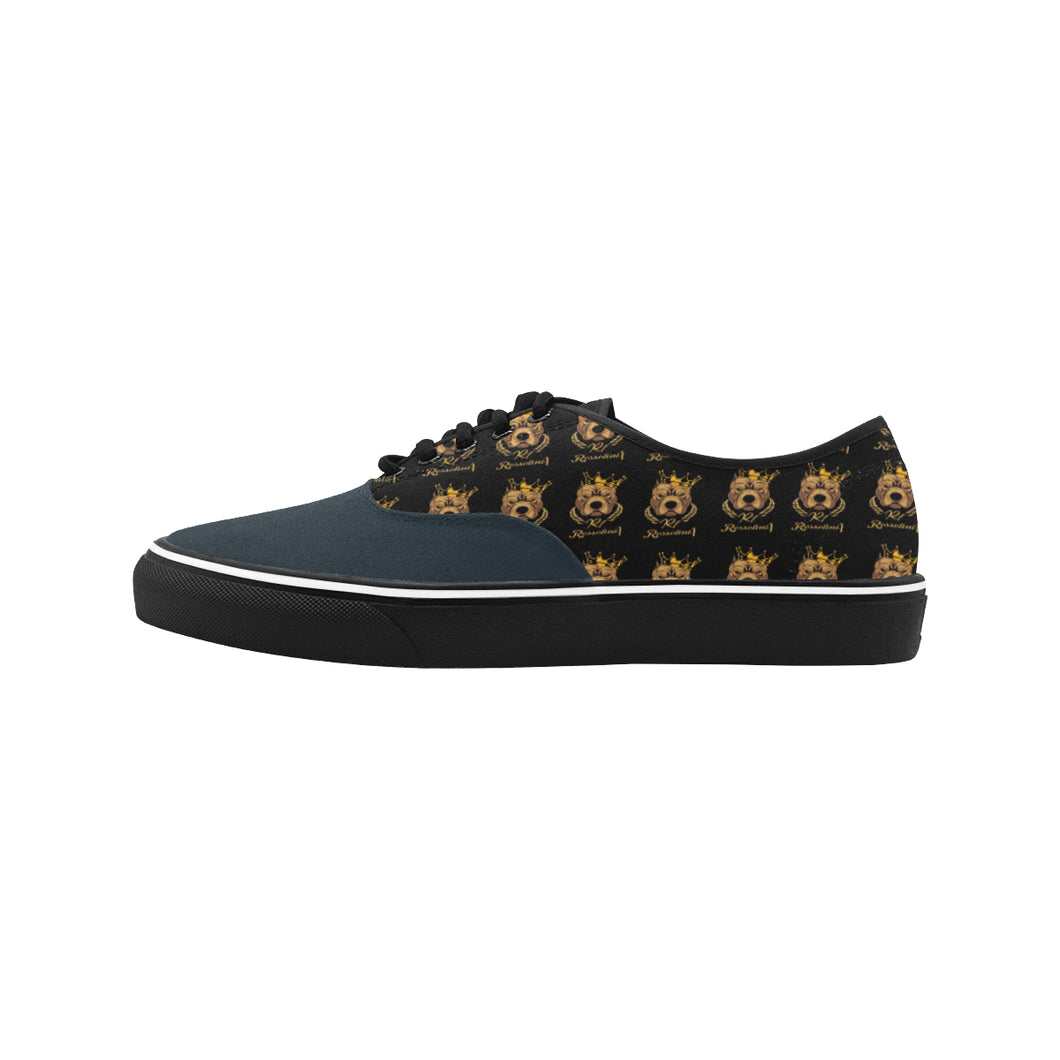 #Rossolini1# Navy Blue Classic Women's Canvas Low Top Shoes/Large (Model E001-4)