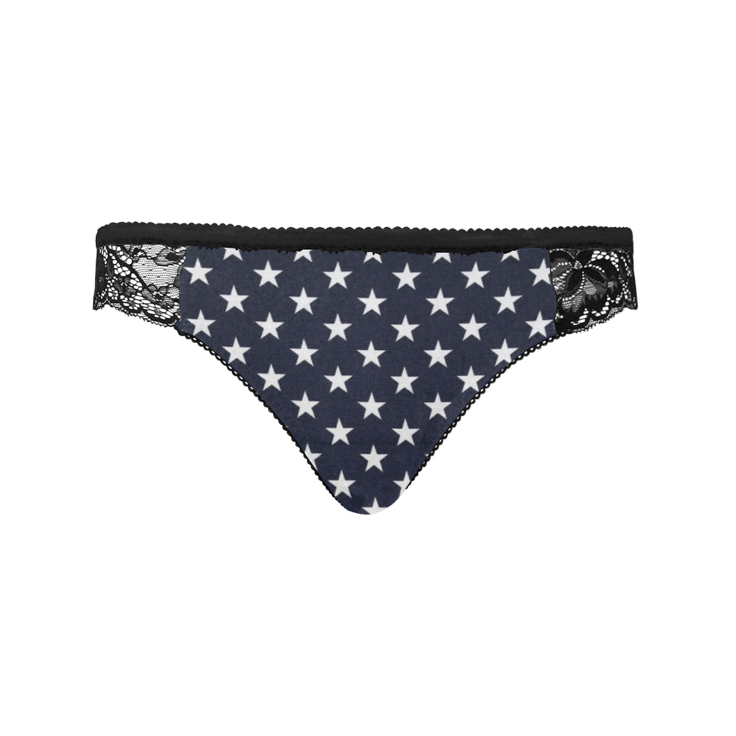#Rossolini1# Blue Back Stars Black Women's Lace Panty (Model L41)