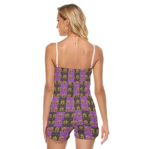 Rossolini1 Purple/Black Women's V-neck Cami Romper