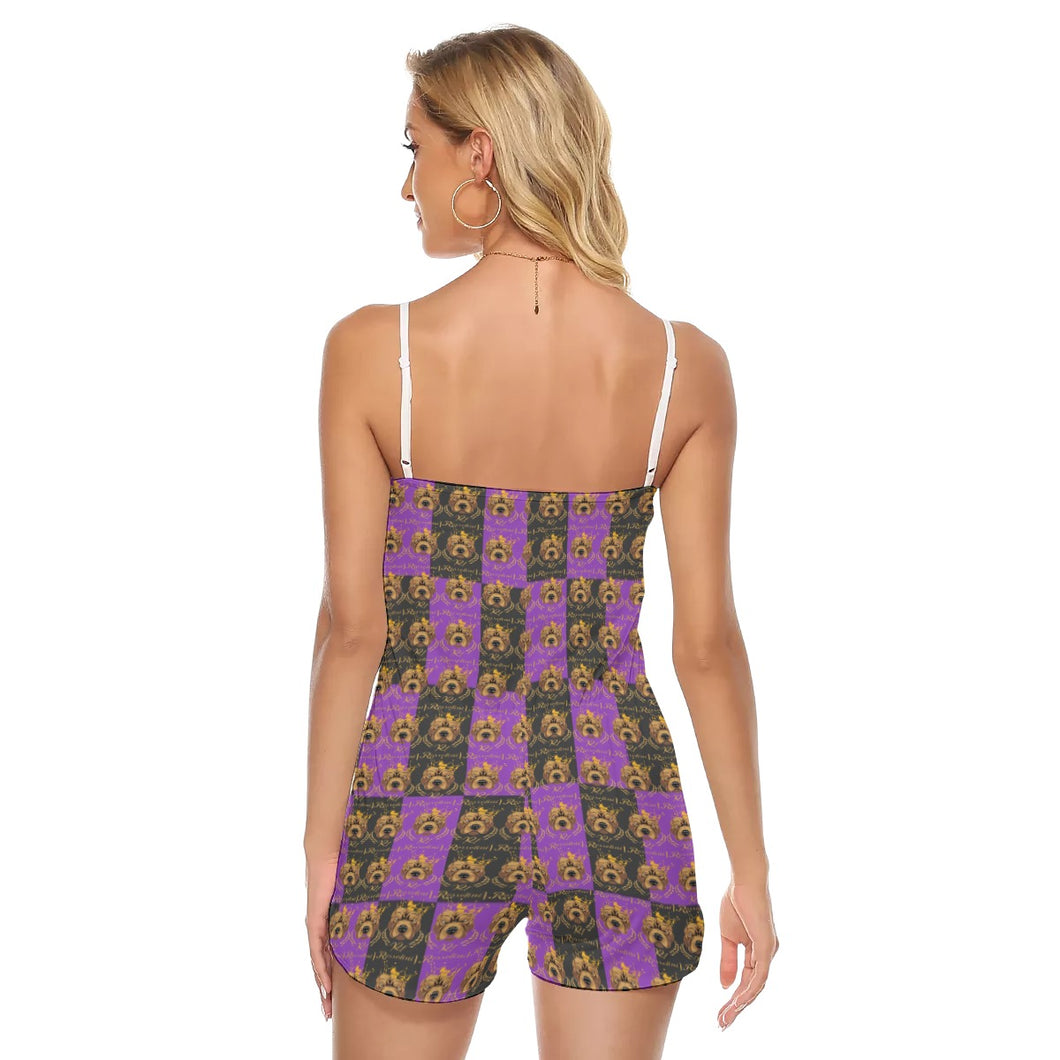 Rossolini1 Purple/Black Women's V-neck Cami Romper