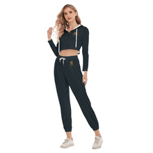 Rossolini1 Navy Blue Women's Crop Hoodie Sports Sets