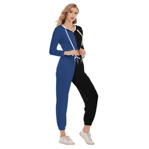 Rossolini1  Blue/Black Women's Crop Hoodie Sports Sets