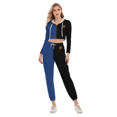 Rossolini1  Blue/Black Women's Crop Hoodie Sports Sets