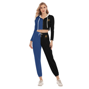 Rossolini1  Blue/Black Women's Crop Hoodie Sports Sets