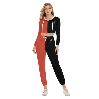 Rossolini1 Pantone/Black Women's Crop Hoodie Sports Sets
