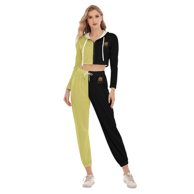 Rossolini1 Yellow/Black Women's Crop Hoodie Sports Sets
