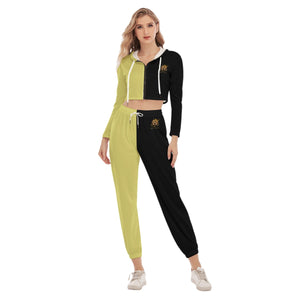 Rossolini1 Yellow/Black Women's Crop Hoodie Sports Sets