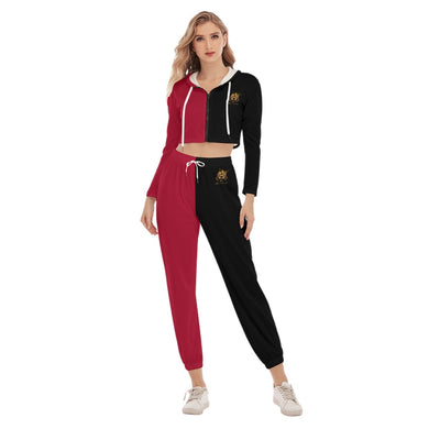 Rossolini1 Red/Black Women's Crop Hoodie Sports Sets