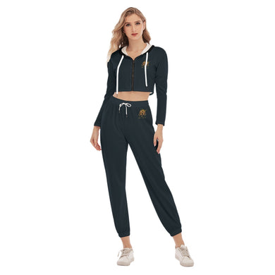 Rossolini1 Navy Blue Women's Crop Hoodie Sports Sets