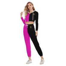 Rossolini1 Pink/Black Women's Crop Hoodie Sports Sets