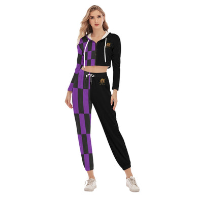 Rossolini1  Purple - Black/Black Women's Crop Hoodie Sports Sets