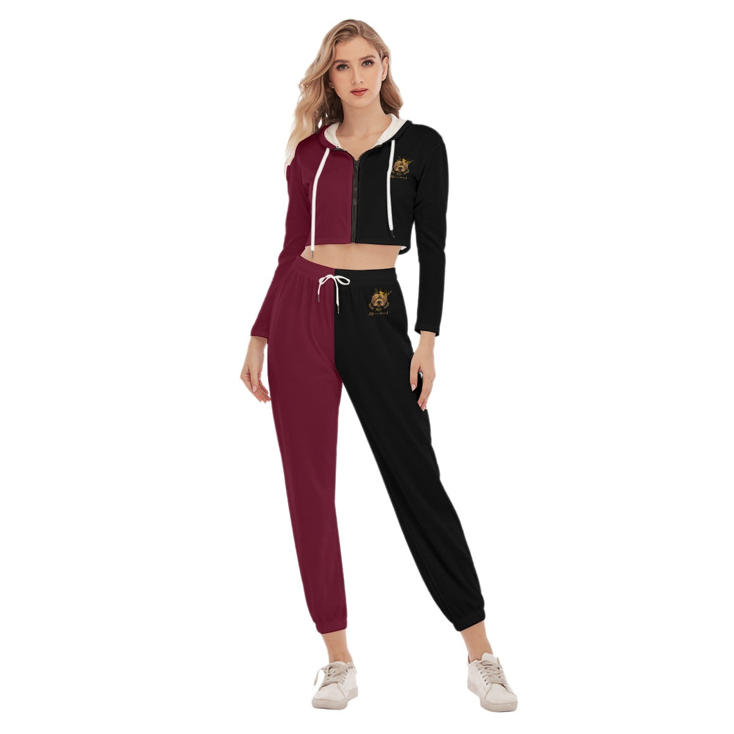 Rossolini1  Candy Apple Red/Black Women's Crop Hoodie Sports Sets