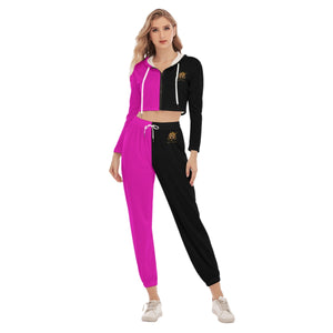 Rossolini1 Pink/Black Women's Crop Hoodie Sports Sets