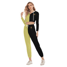 Rossolini1 Yellow/Black Women's Crop Hoodie Sports Sets