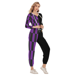 Rossolini1  Purple - Black/Black Women's Crop Hoodie Sports Sets