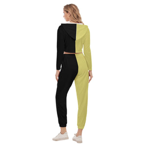 Rossolini1 Yellow/Black Women's Crop Hoodie Sports Sets