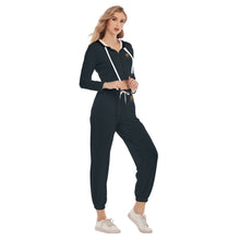Rossolini1 Navy Blue Women's Crop Hoodie Sports Sets