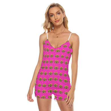 Rossolini1 Hot Pink Women's V-neck Cami Romper