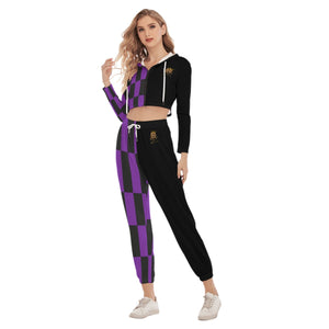 Rossolini1  Purple - Black/Black Women's Crop Hoodie Sports Sets