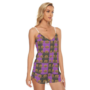 Rossolini1 Purple/Black Women's V-neck Cami Romper