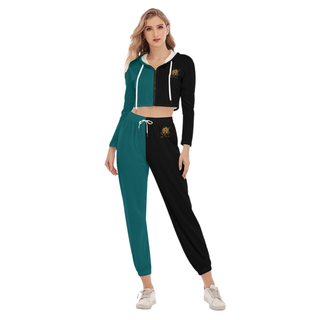 Rossolini1  Kelly Green/Black Women's Crop Hoodie Sports Sets