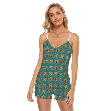 Rossolini1 Kelly Green Women's V-neck Cami Romper