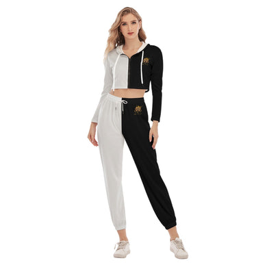 Rossolini1 White/Black Women's Crop Hoodie Sports Sets