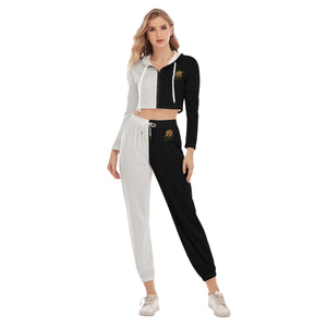Rossolini1 White/Black Women's Crop Hoodie Sports Sets