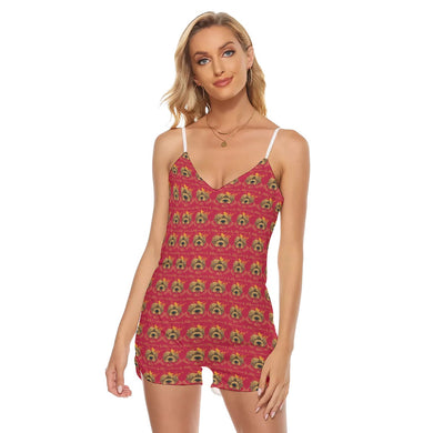 Rossolini1 Red Women's V-neck Cami Romper