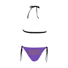 #Rossolini1# Stamp Purple Buckle Front Halter Bikini Swimsuit (Model S08)