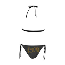 #Rossolini1# Stamp Charcoal Buckle Front Halter Bikini Swimsuit (Model S08)
