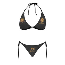 #Rossolini1# Stamp Charcoal Buckle Front Halter Bikini Swimsuit (Model S08)