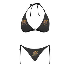 #Rossolini1# Stamp Charcoal Buckle Front Halter Bikini Swimsuit (Model S08)