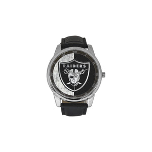 #Rossolini1# Raiders Silver/Black Men's Leather Strap Large Dial Watch(Model 213)