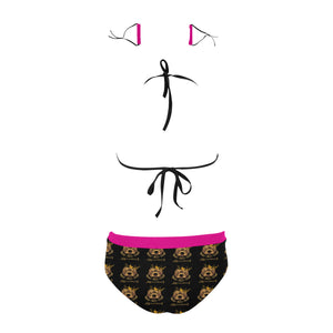 #Rossolini1# Pink Stringy Selvedge Bikini Set with Mouth Mask (S11)