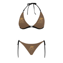 #Rossolini1# Stamp Brown Buckle Front Halter Bikini Swimsuit (Model S08)