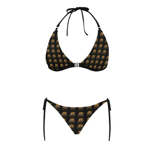 #Rossolini1# Black Buckle Front Halter Bikini Swimsuit (Model S08)