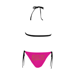 #Rossolini1# Stamp Pink Buckle Front Halter Bikini Swimsuit (Model S08)