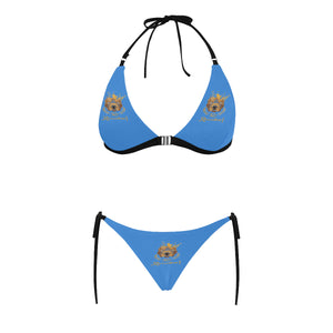 #Rossolini1# Stamp Blue Buckle Front Halter Bikini Swimsuit (Model S08)