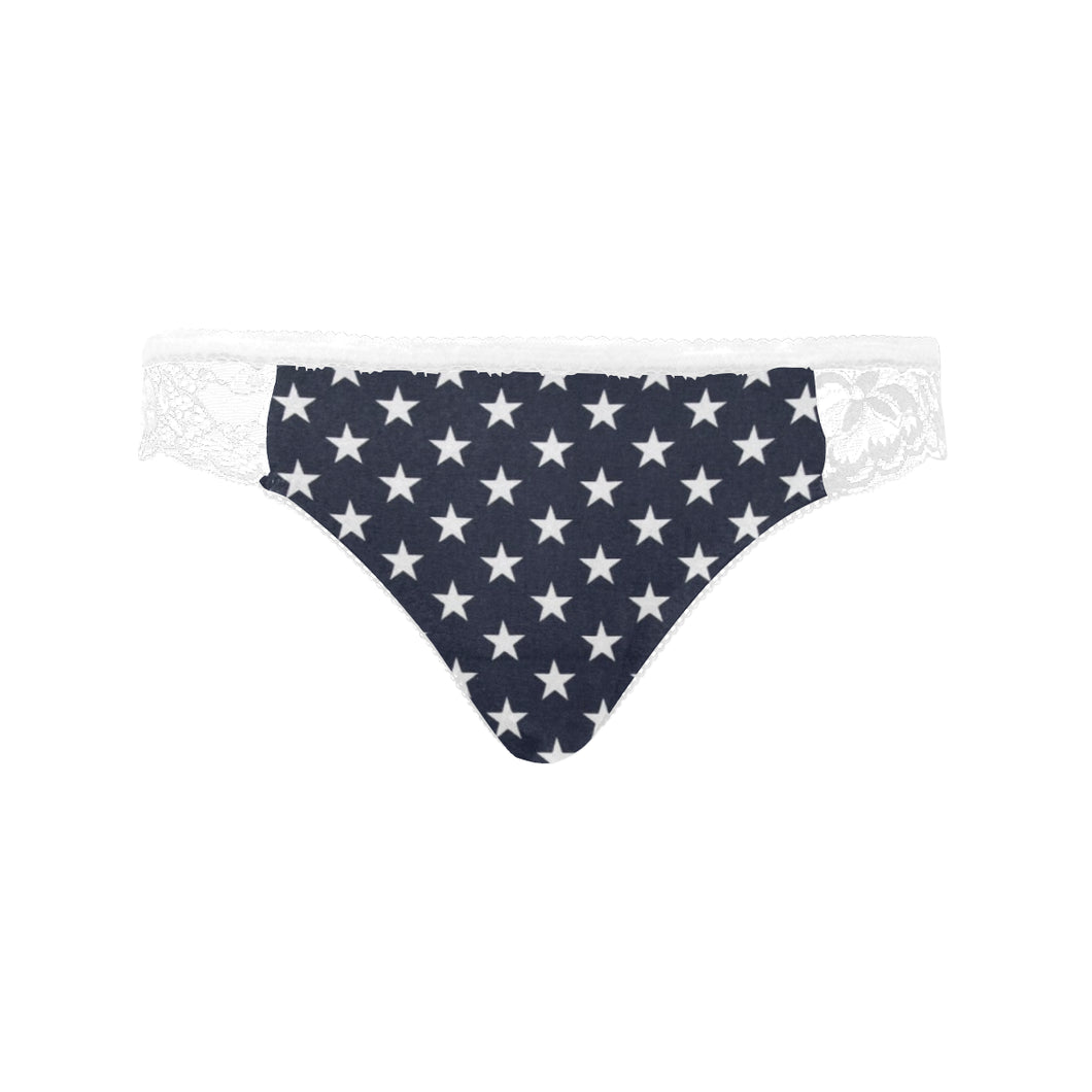 #Rossolini1# Blue Back Stars White Women's Lace Panty (Model L41)