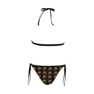 #Rossolini1# Black Buckle Front Halter Bikini Swimsuit (Model S08)