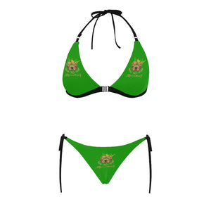 #Rossolini1# Green Buckle Front Halter Bikini Swimsuit (Model S08)