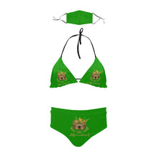 #Rossolini1# Green Stringy Selvedge Bikini Set with Mouth Mask (S11)