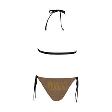 #Rossolini1# Stamp Brown Buckle Front Halter Bikini Swimsuit (Model S08)